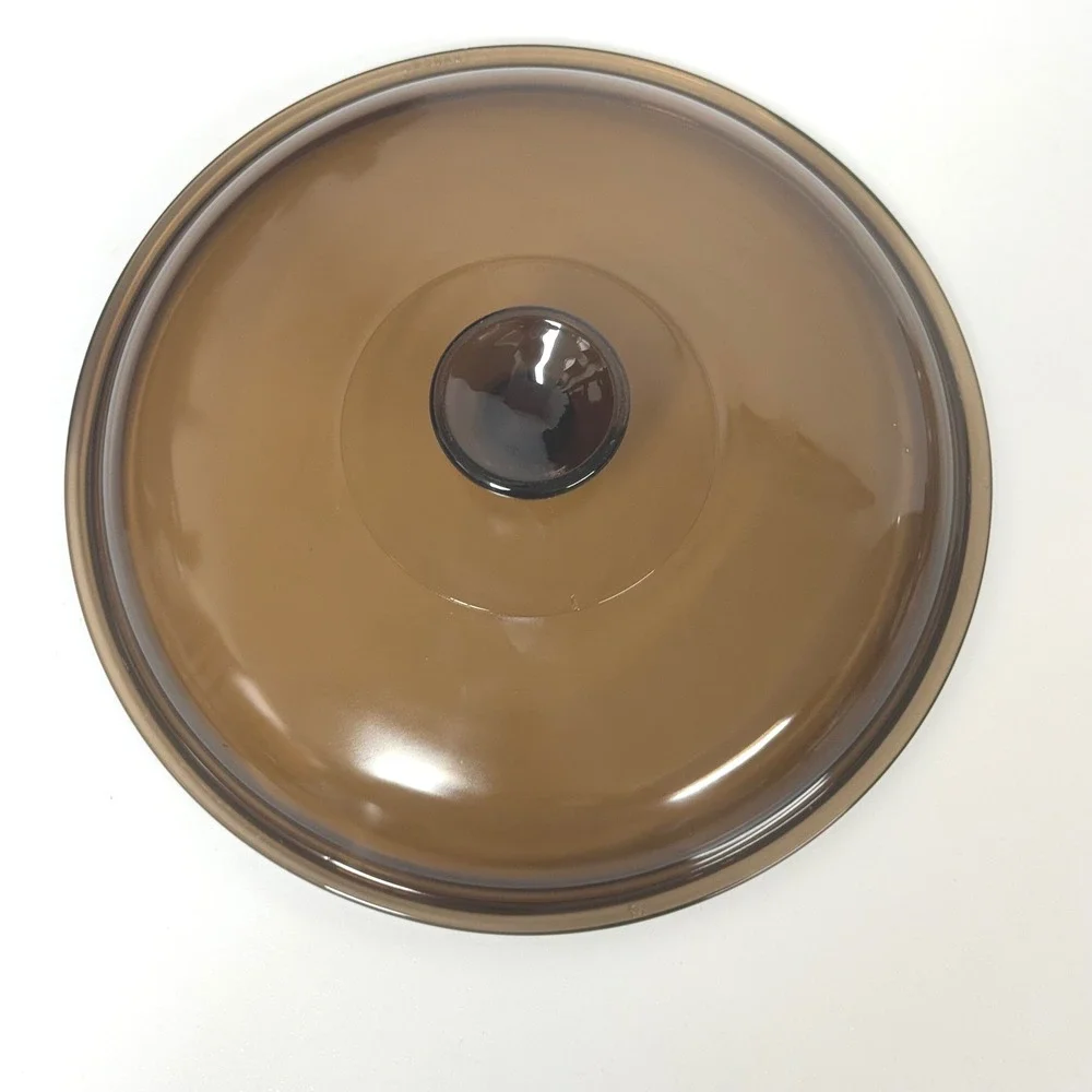 Vintage Corning Visions Amber Glass Skillet Frying Pan with Lid 10